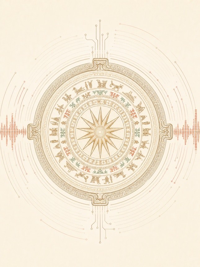 铜鼓太阳纹 线描插画