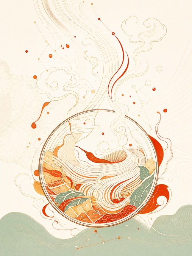 柳州螺蛳粉 线描插画