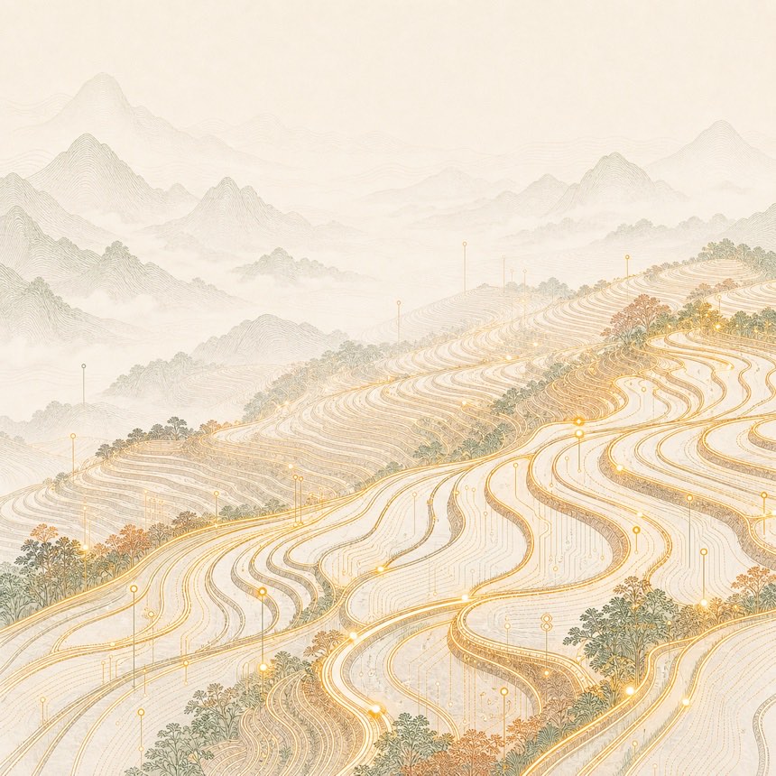 八桂数链 · 龙脊梯田数据底座线描图