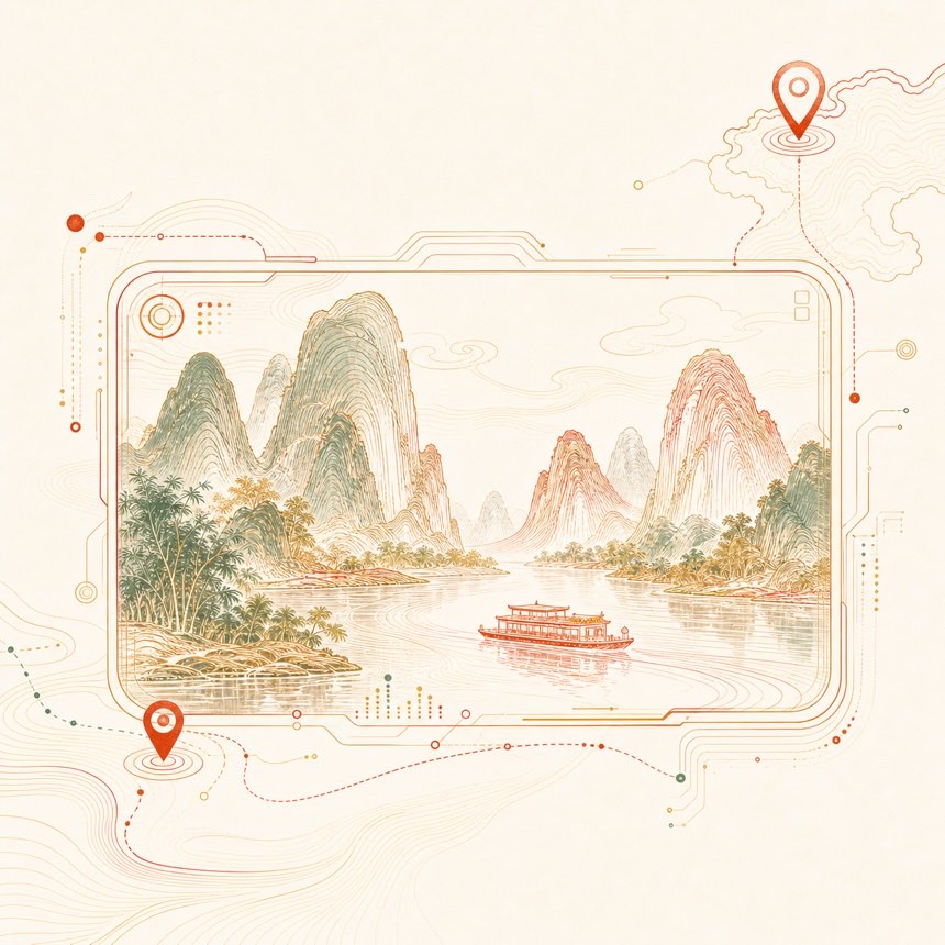 山海智旅 · 取景框山水线描图